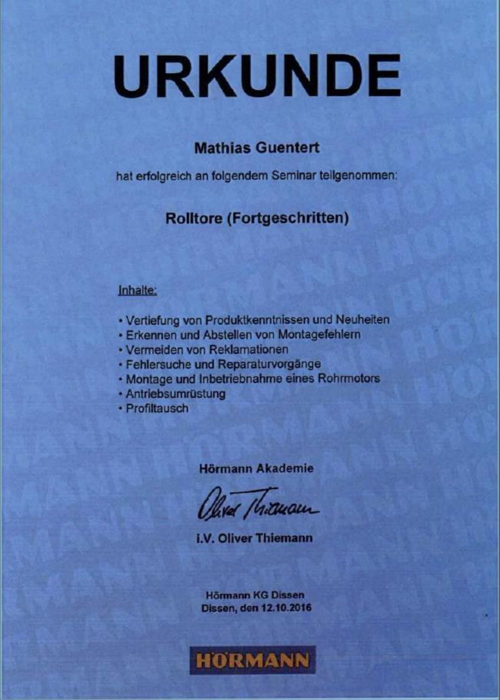 Rolltore (Fortgeschritten) &ndash; Nachweis von Mathias G&uuml;ntert, Bauelemente G&uuml;ntert